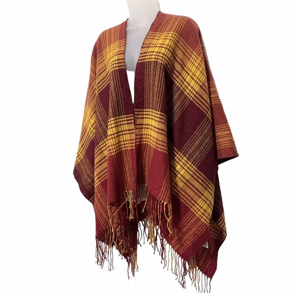 Say What Womens Shawl Poncho Blanket Wrap Multicolor Plaid Soft One Size - Picture 2 of 7